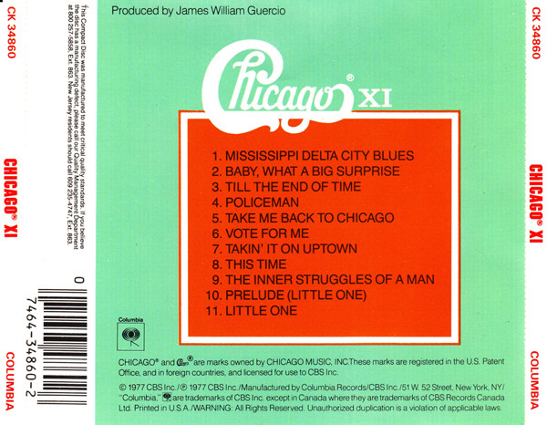 Chicago XI - CD-Inlay Rückseite Placeholder image