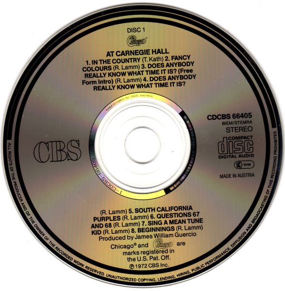 Chicago at Carnegie Hall - CD-Box Disc 1 Placeholder image