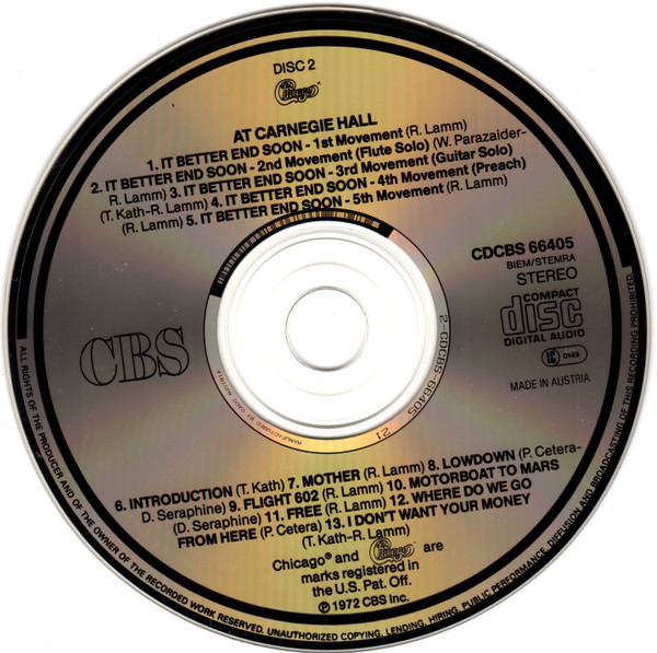 Chicago at Carnegie Hall - CD-Box Disc 2 Placeholder image