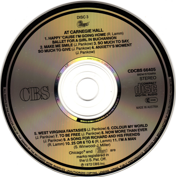 Chicago at Carnegie Hall - CD-Box Disc 3 Placeholder image