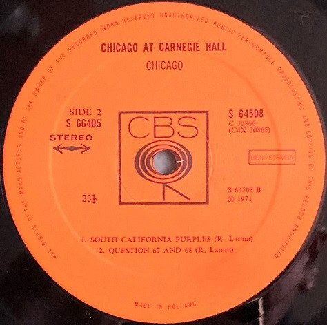 Chicago at Carnegie Hall - Vinyl-CBS-Label Seite 2 Placeholder image
