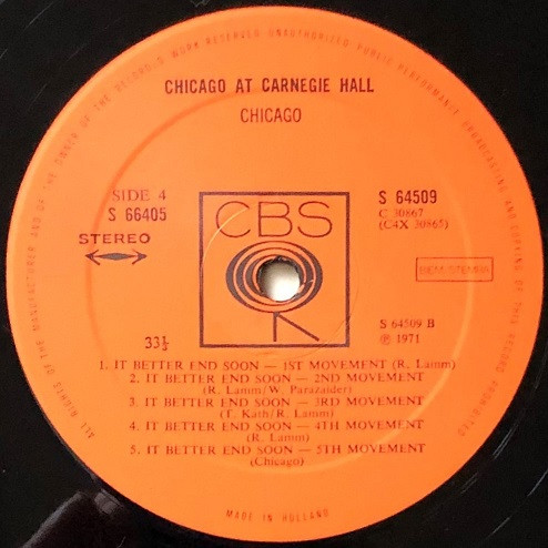 Chicago at Carnegie Hall - Vinyl-CBS-Label Seite 4 Placeholder image